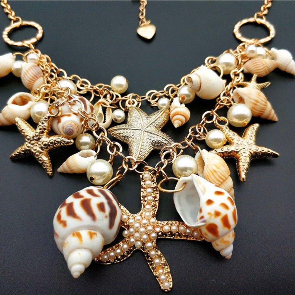Beautiful Starfish Seashell Pearl Ocean Necklace